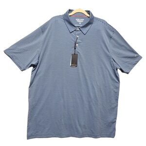 Michel Rouen Mens 2XL Blue Striped Performance Polo Short Sleeve Golf Shirt NEW